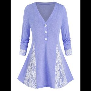 Lace panel placket skirted tunic t-shirt